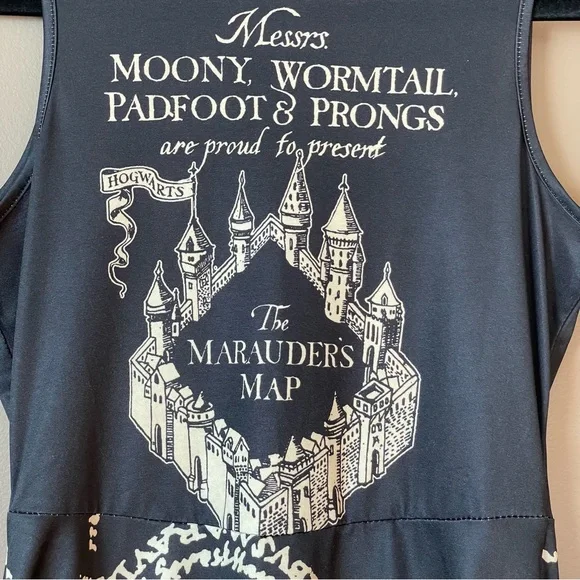 Harry Potter Women's Black Marauder's Map Fit & Flare Tank Dress Size Small - Picture 3 of 13